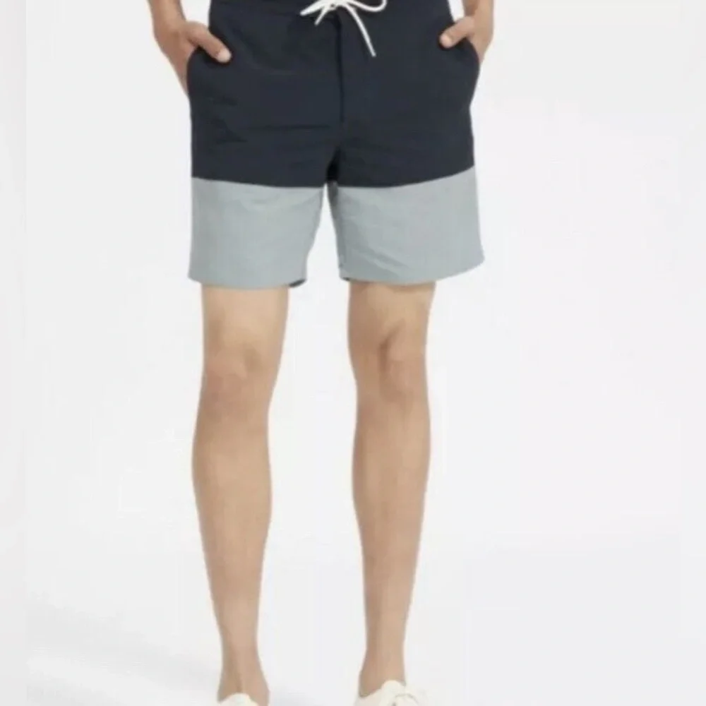 Everlane Mens Board Shorts Linerless Swim Surf Trunks Navy/Slate Blue